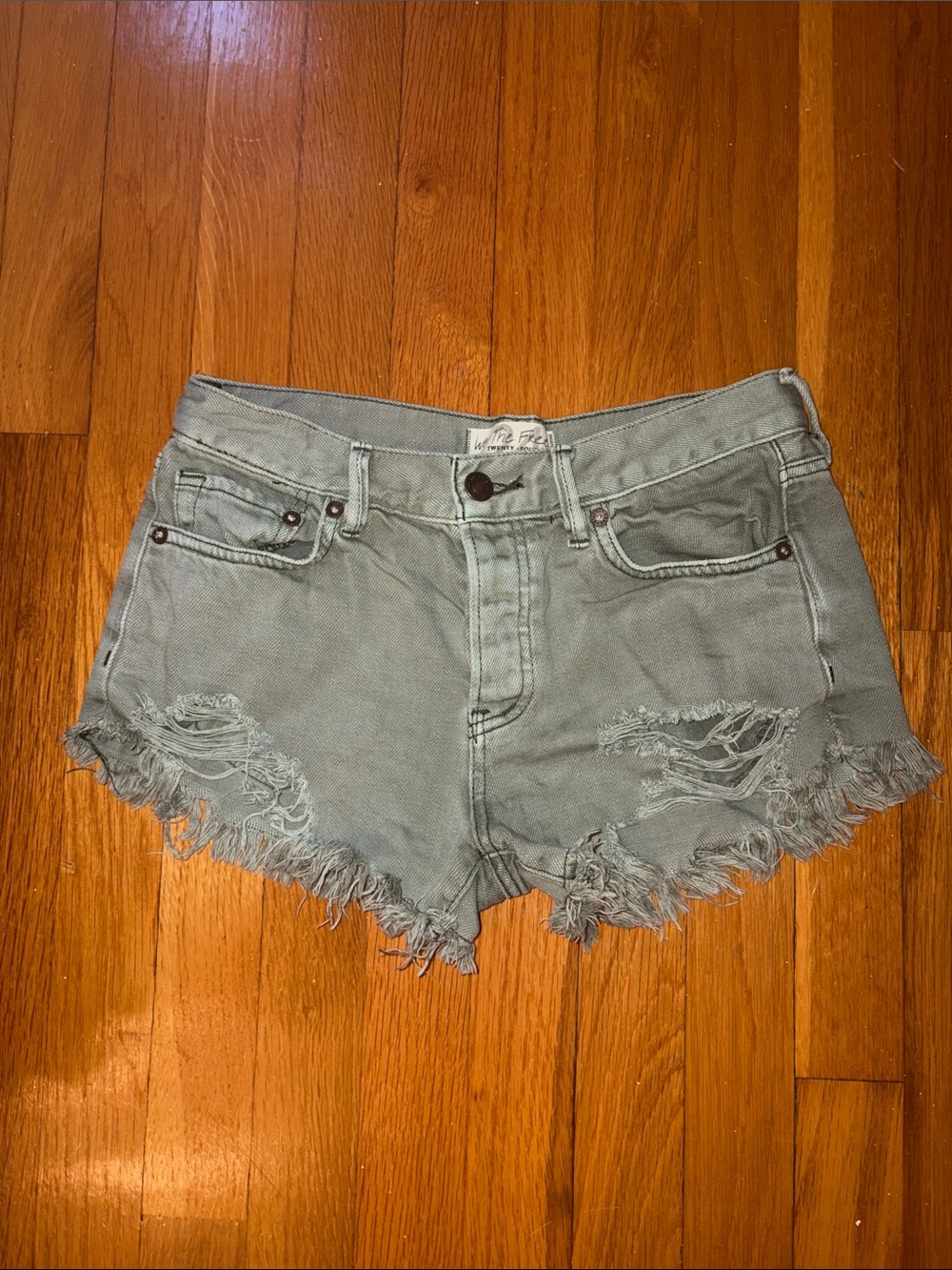 Frayed Hem green Denim Shorts
